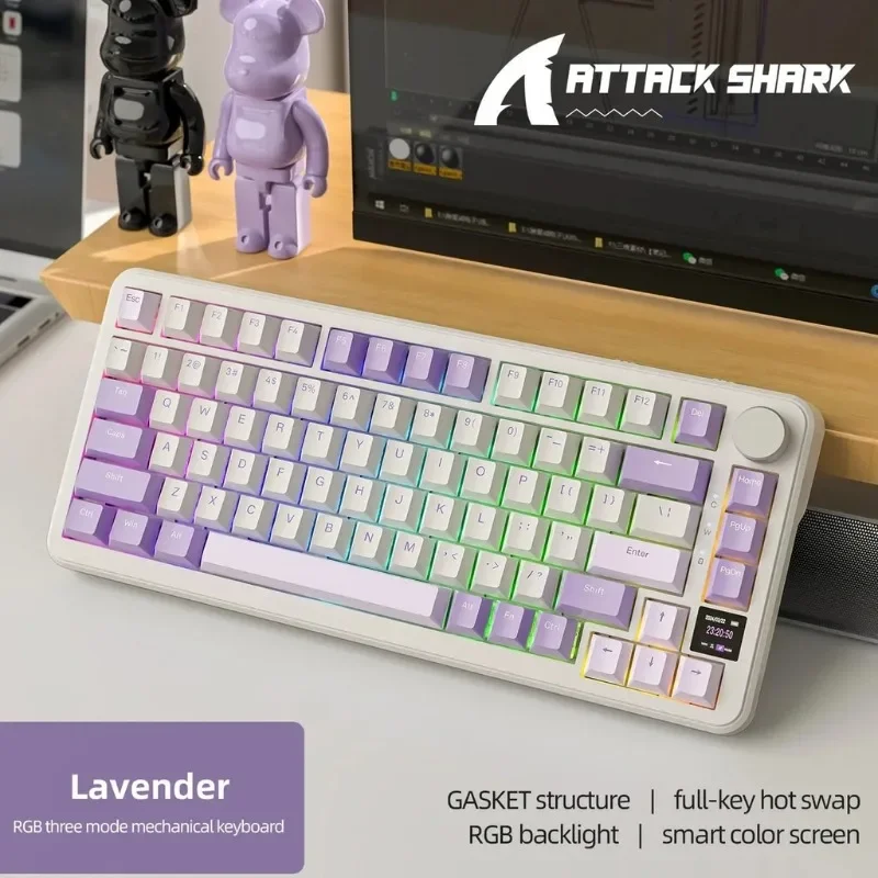 

Механическая клавиатура Attack Shark X85 Pro, умная прокладка для цветного экрана, ручка из сплава RGB с возможностью горячей замены для игр