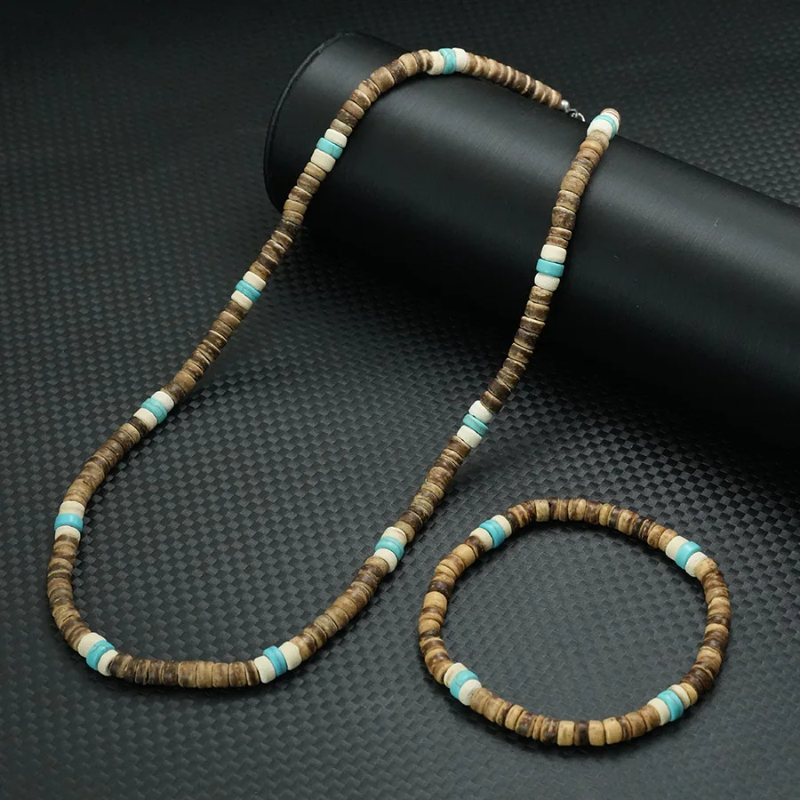 Nouveau 2 pièces bohème naturel porcelaine de noix de coco bois collier Bracelet Yoga méditation guérison ensemble de bijoux à la main brin Bracelet Joias