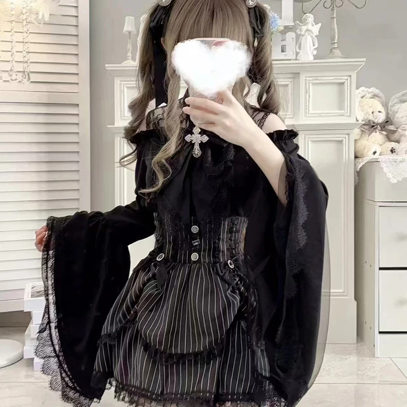 Kawaii Women Shirts Jirai Kei Lolita Y2K Cute Japanese Style Blouse Elegant Long Sleeve Sweet Tops Casual Aesthetic Shirt 2024