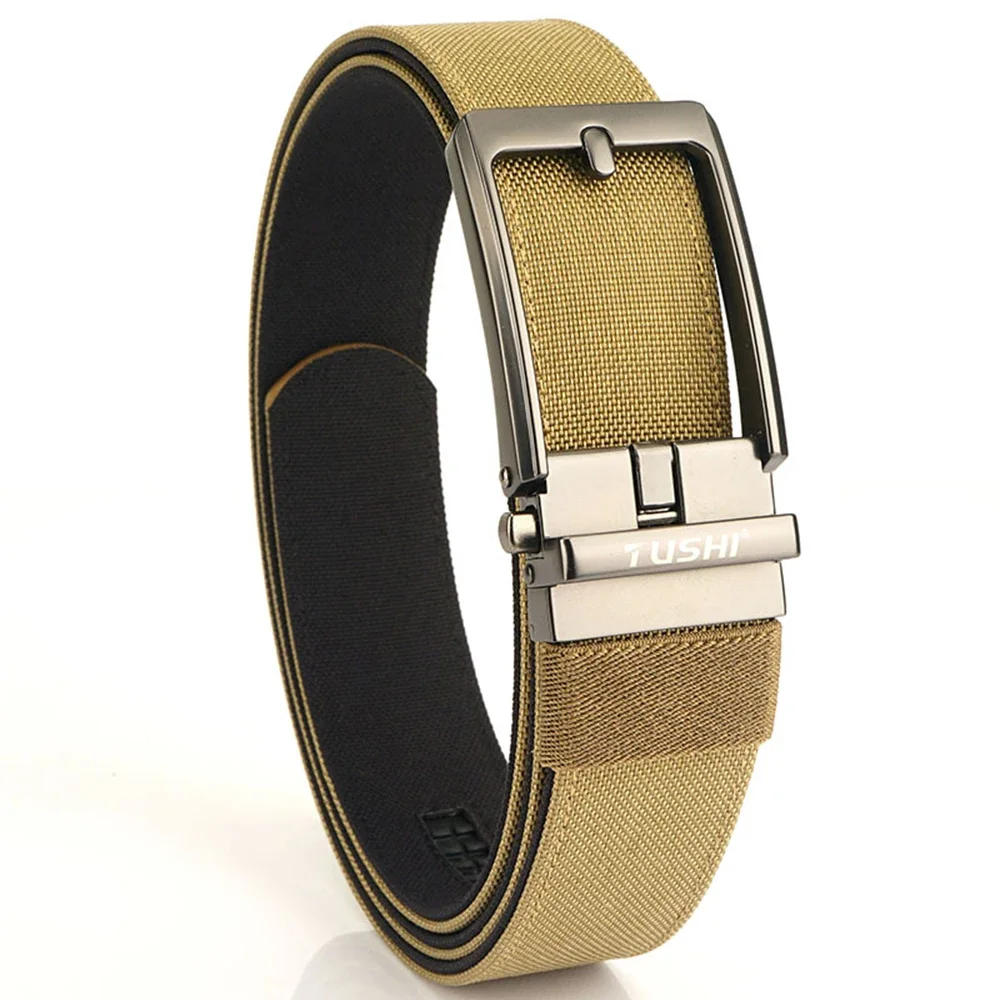TUSHI Brand New 3.5 Wide Alloy Automatic Buckle Thickened Double-Layer Nylon Soft Mens Belt Versatile Casual Outdoor Pants Belt