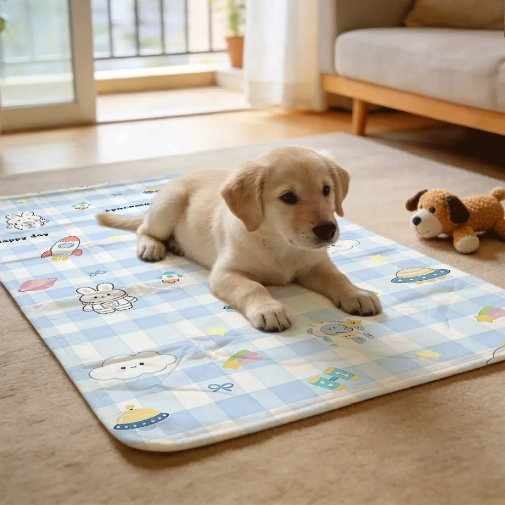 Checker space cute rocket rainbow Washable Reusable Floor Protection Pads Leakproof Absorbent for Pet Indoor Areas