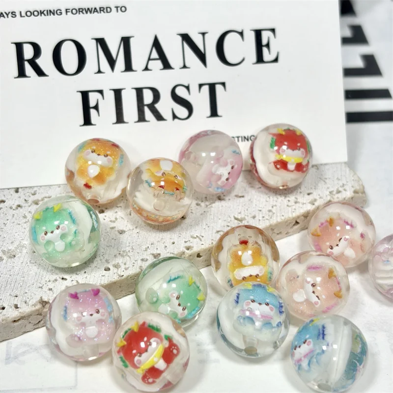 Newest 56pcs/lot 16mm color print Dinosaur core geometry rounds shape resin beads diy jewelry garment hair accessory