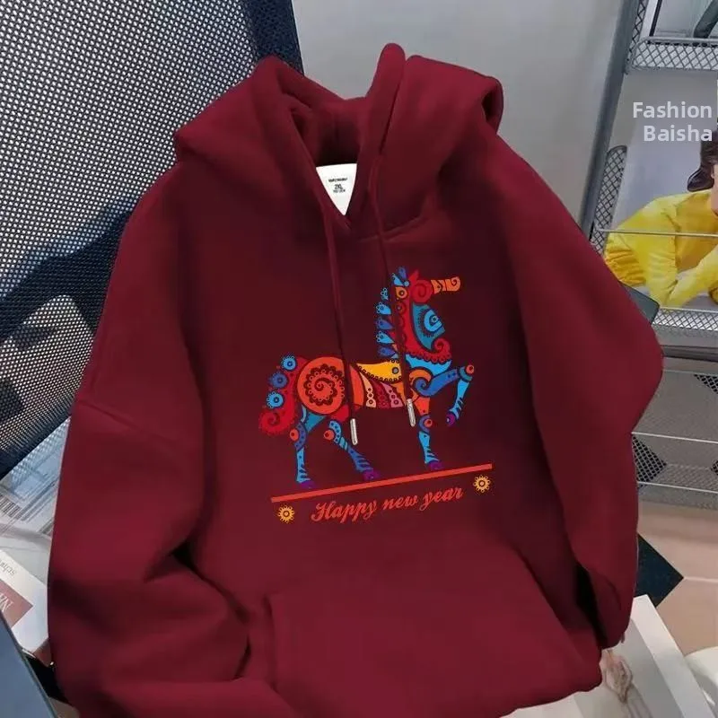 

Большой размер, 300 Pou, китайская толстовка с узором, осенне-зимняя, новогодняя, винно-красная, парная куртка