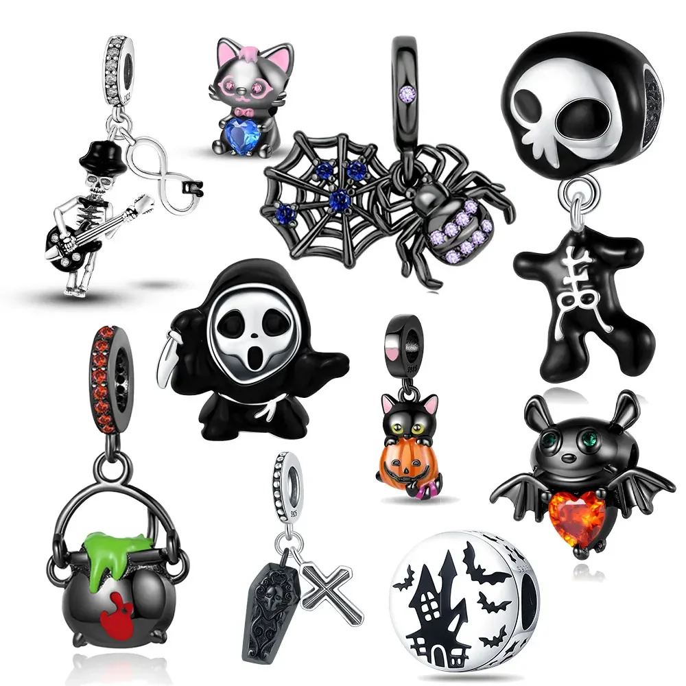 

Счастливая серия на Хэллоуин, дневной свет, Череп, Детская модель 925, подходит для оригинального женского браслета, подарок своими руками