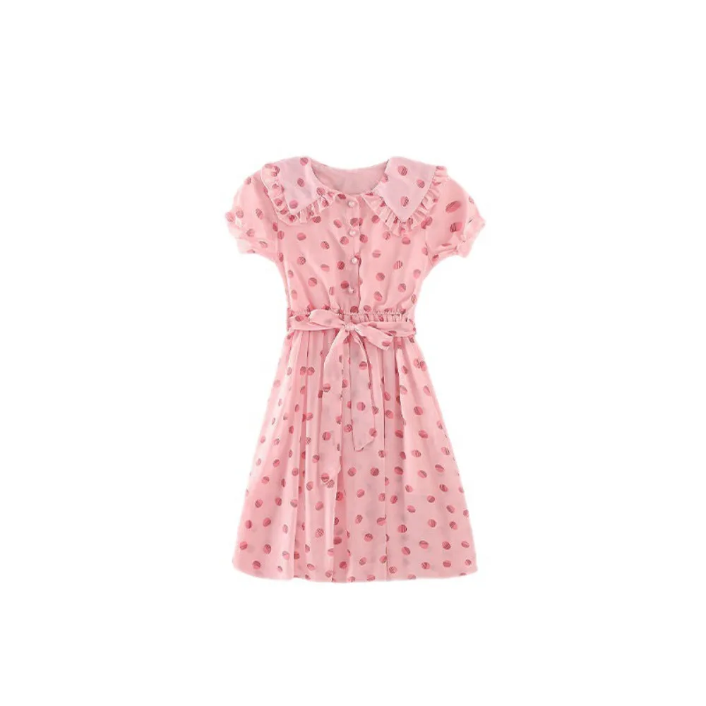 

Fashion Doll Collar Girls Princess Dress Teens Lace Up Summer Dot Dress Sweet Party Children Dress Summer
