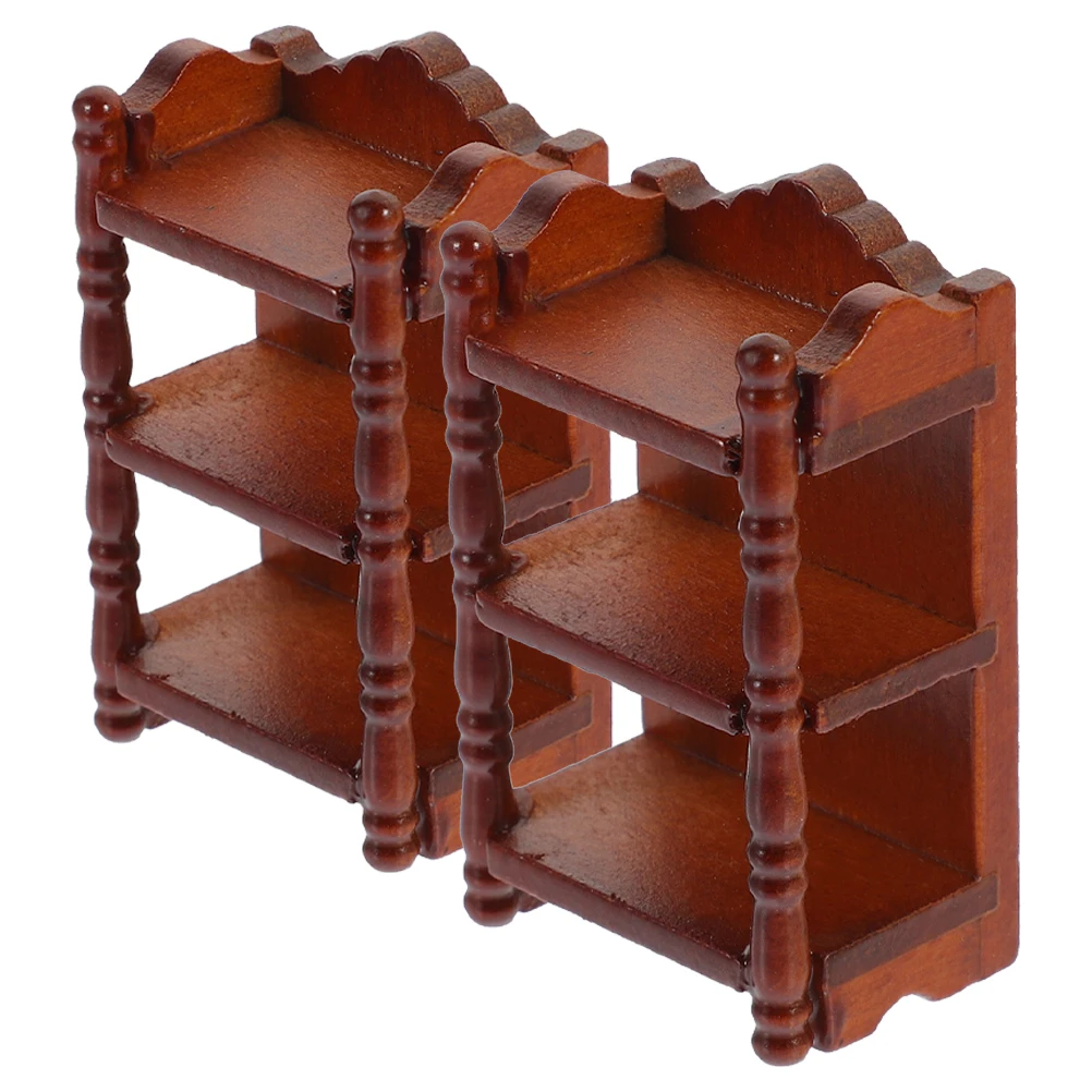 

2pcs Miniature Wood Nightstand House Bedside Table Model Simulation Mini Rack Ornaments Mini House Supplies Furniture Toy
