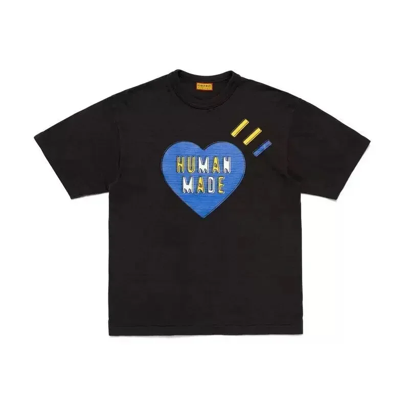 Human Made Heart Letter Print Tee, Sport Casual Summer T-Shirt for Men Women Unisex