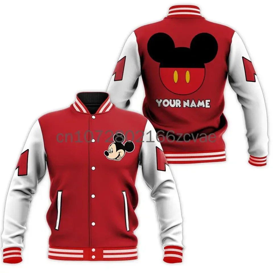 

Free Customized Name Disney Mickey Baseball Jacket Casual Y2k Baseball Jacket Oversize Street Men's and Women's Jacke