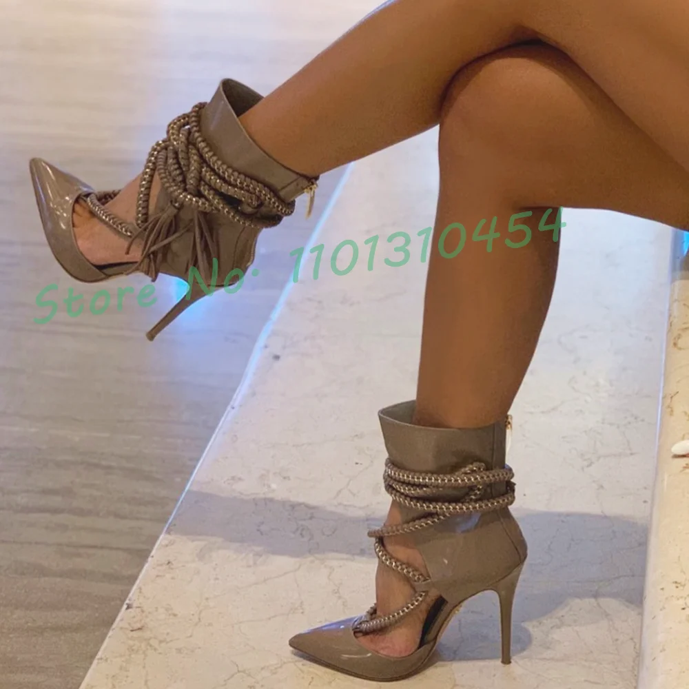 Pointy Grey Cross Tied Heeled Sandals Women Sexy Braided Straps Roman Shoes Female Summer Cut Out Party Stiletto Heels Sandals
