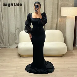 Eightale Black Evening Dress Mermaid Scoop Long Sleeves Simple Satin Elegant Prom Gown Wedding Party Gown abiye elbise kadin