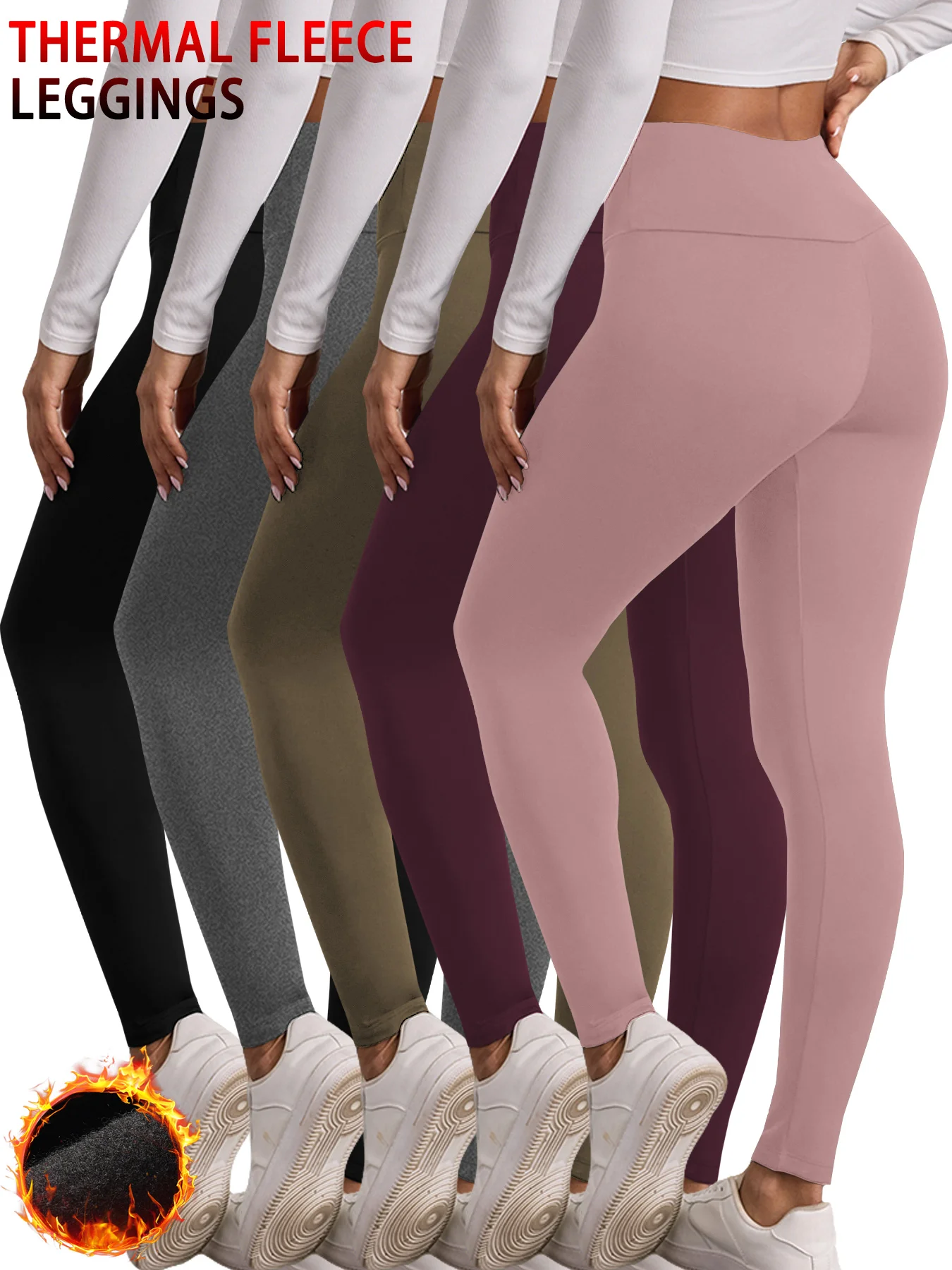 

Thermal Fleece Lined Yoga Pants for Women - 5 Pack High Waisted, Soft, Thick Winter Workout Leggings.