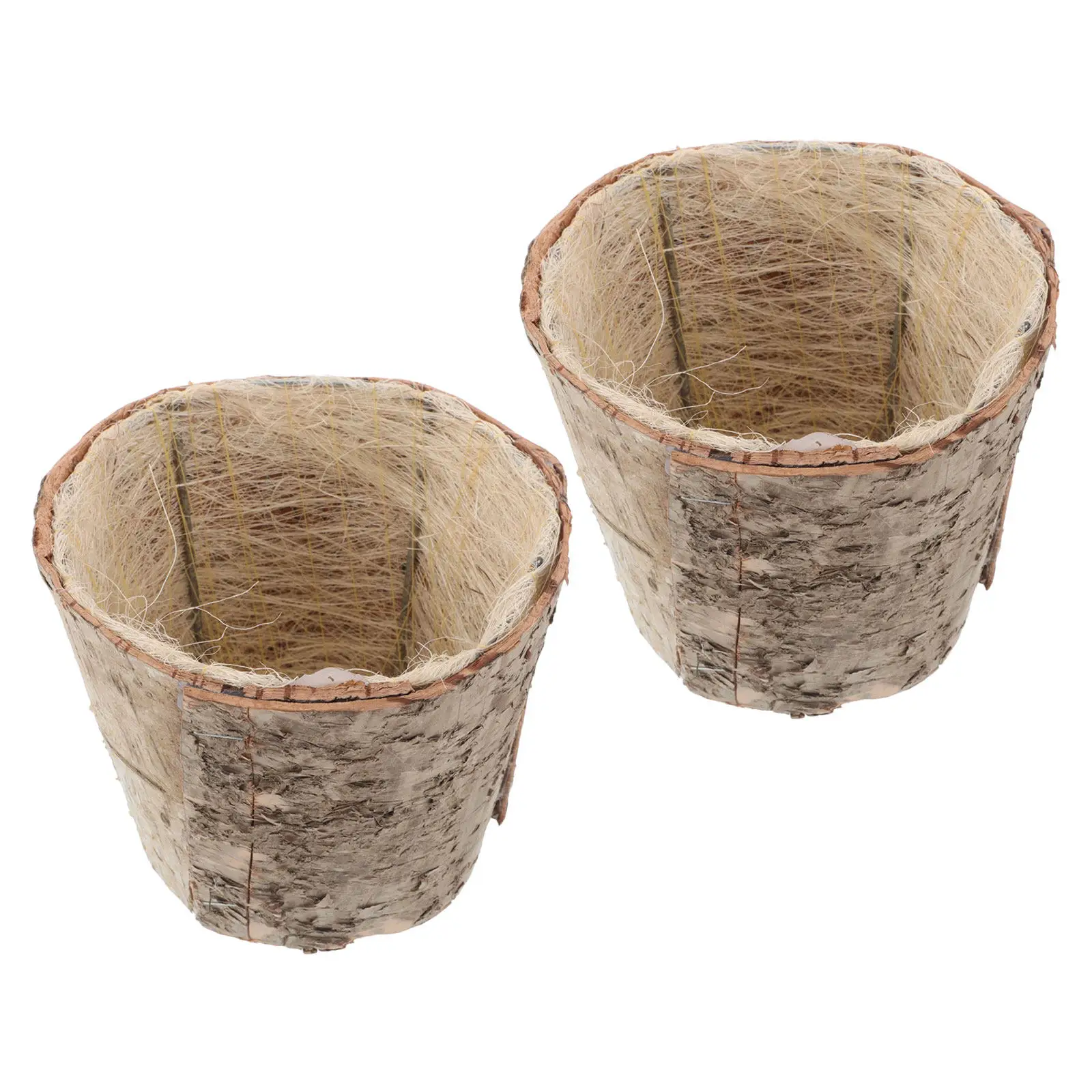 2Pcs Natural Birch Bark Planter Pot Handcrafted Tree Bark Flowerpot Vintage Rustic Centerpiece for Office Living Room Bonsai