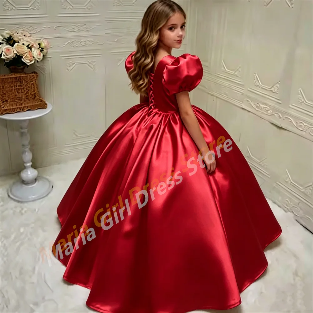 Girls Model Performance Piano Dress Birthday Bridesmaid Pageant Party Pink Fluffy Satin First Communion Beaded Ornament Dress