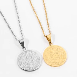 Catholic Saint Benedict Medallion Pendant Necklace Stainless Steel San Benito Collares Choker Women Men
