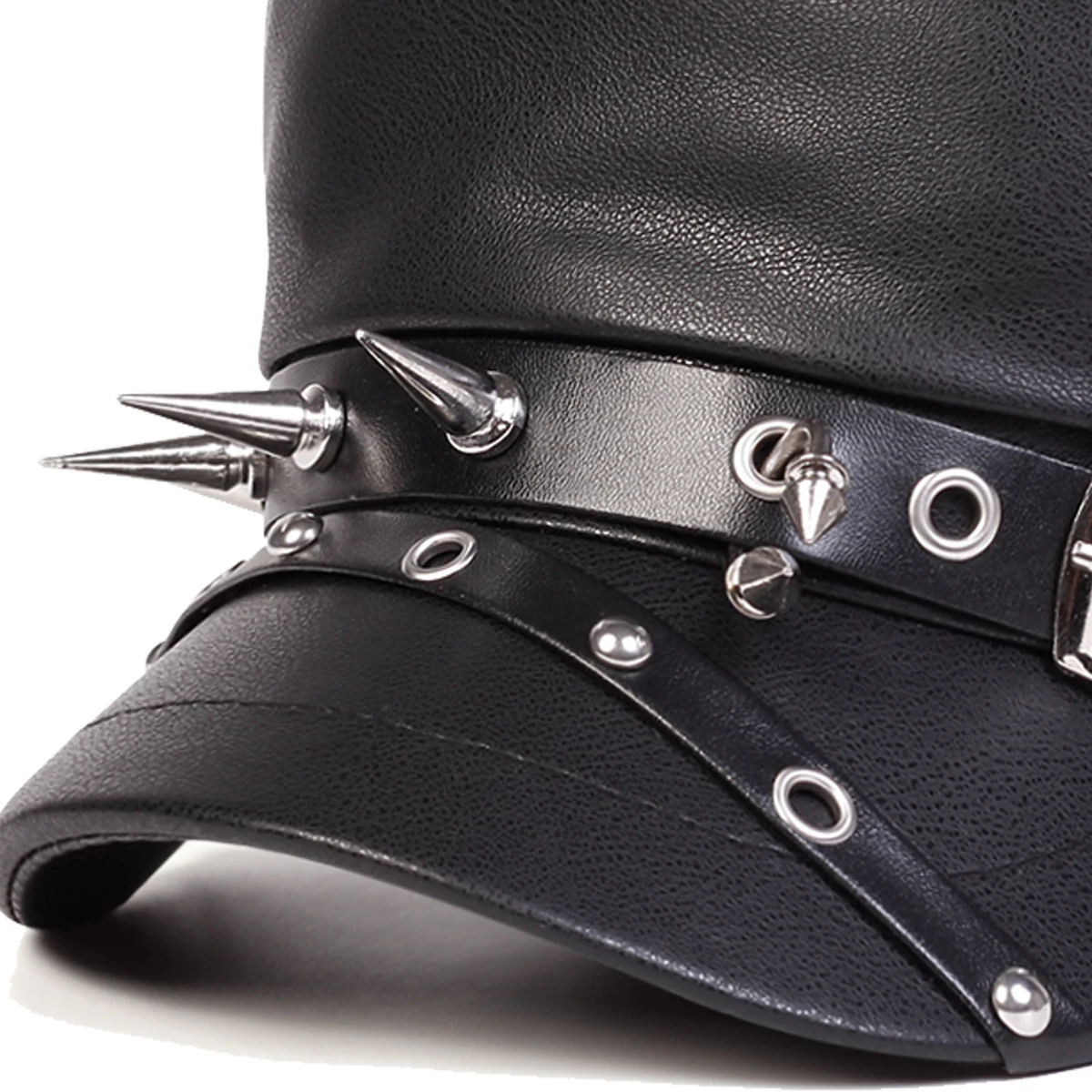 Unisex Rivet Buckle Leather Hat Spring Autumn Sailor Hats Black Beret Cap Men Flat Top Captain Military Caps image 5