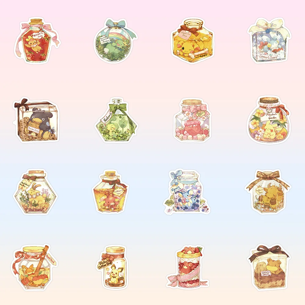 59 pçs garrafa de vidro pokémon adesivos dos desenhos animados pvc decalques brinquedos diy decoração à prova dwaterproof água skate bagagem telefone geladeira presentes do carro