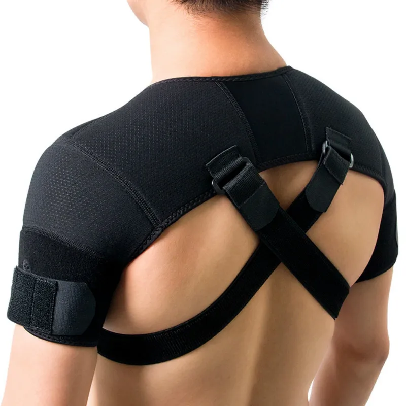 Double Shoulder Brace Adjustable Sports Shoulder Support Belt Back Pain Relief Double Bandage Cross Compression Shoulder Strap