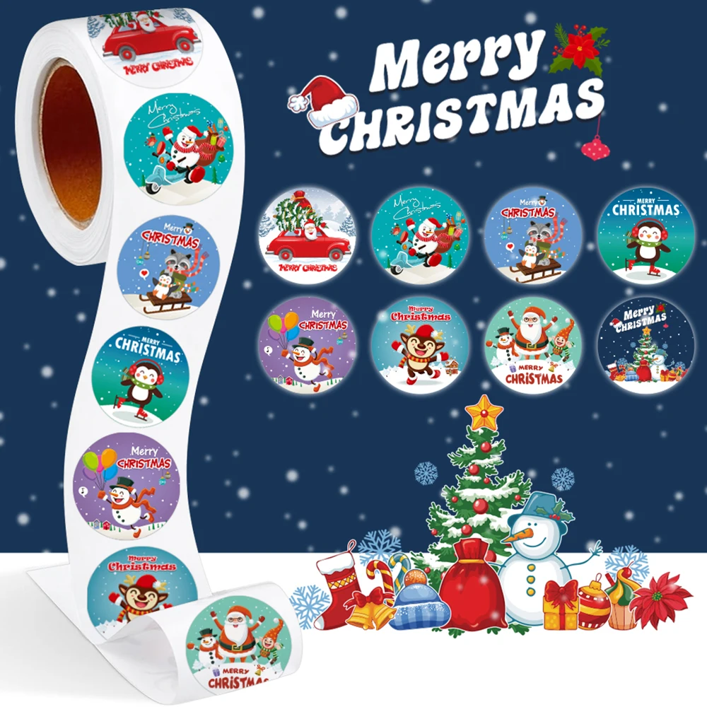 100-500pcs Merry Christmas Sticker Party Stickers Christmas Party Decoration Sticker New Year Gift Box Seal Baking Cake Sticker