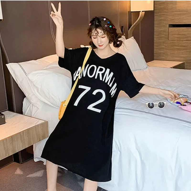 Loose Plus Size Short Sleeve T Shirt Dress Printing Letter All-match Youth Casual Dresses Summer New Fashion Sweet Women Clothes