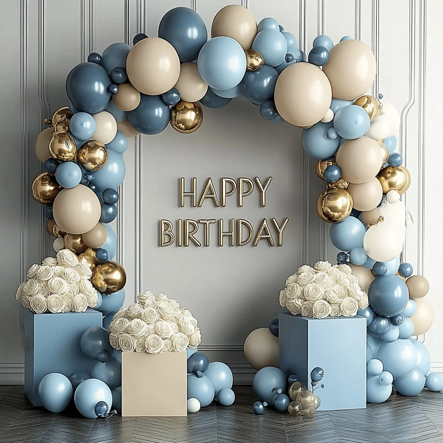122pcsgrey Blue Balloon Arch Kit. Sand White Metal Gold Balloon Gender Reveal Anniversary Wedding Baby Shower Birthdaydecoration