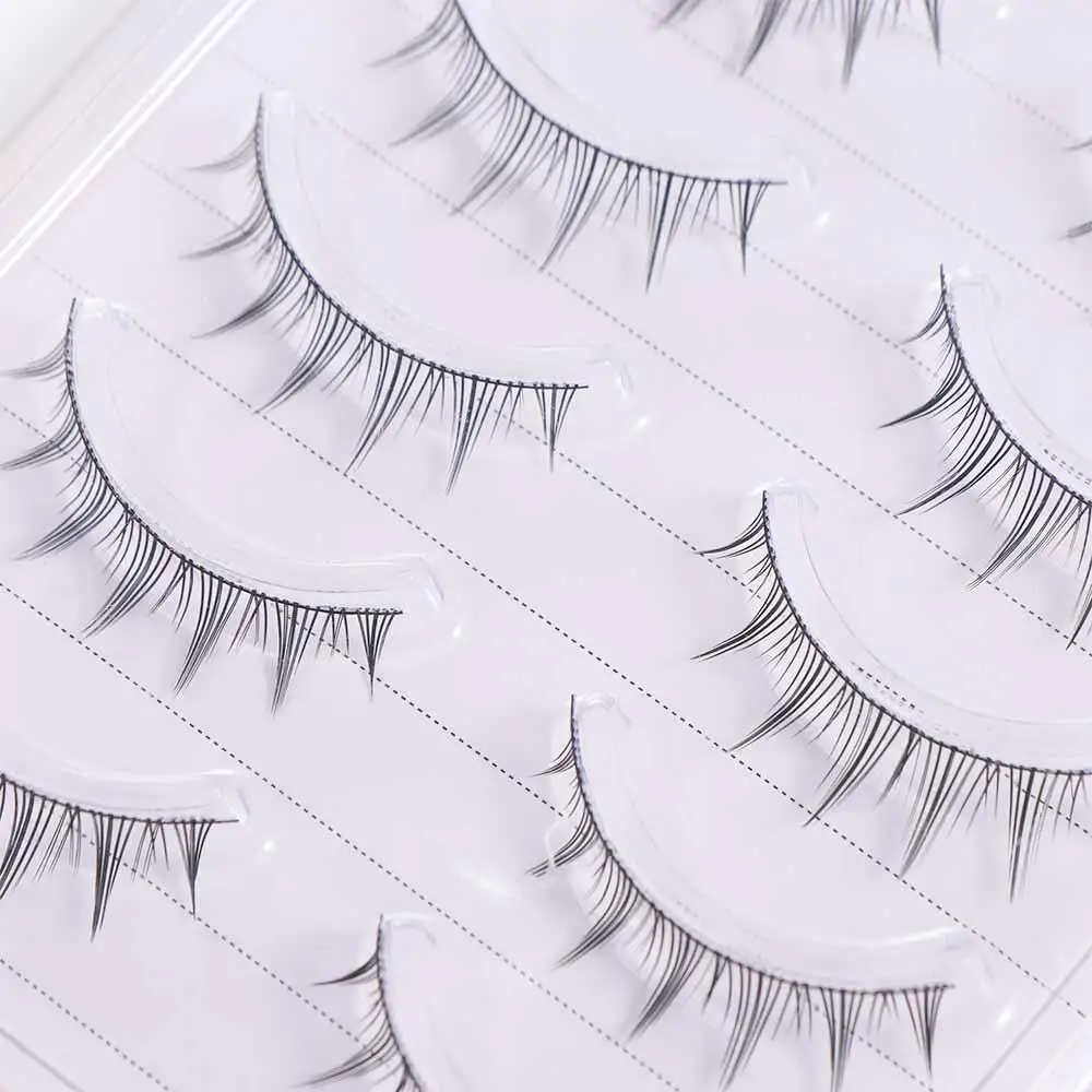5 Pairs Waterproof Soft False Eyelashes Fluffy Portable Cosmetic Tool Natural Transparent Stem Comic False Eyelashes Girl