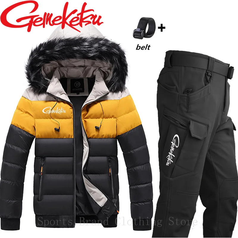 Winter Fashion Warm Hooded Down Jacket Men\'s Outdoor Windproof and Waterproof Fishing Suit New Brand Hunting Mountaineering Suit