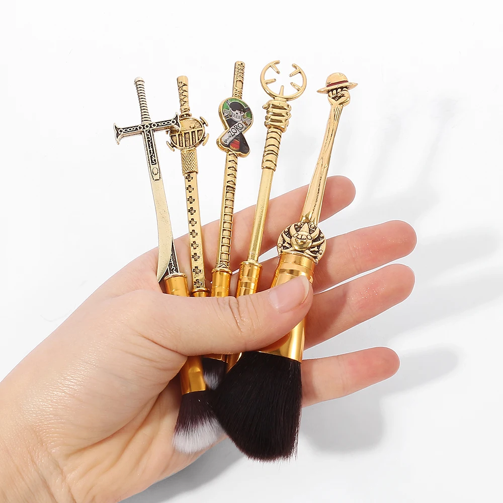 5 ピース/セットワンピースモンキー・d・ルフィ漫画メタルハンドルメイクブラシセットコスプレ女性アクセサリー