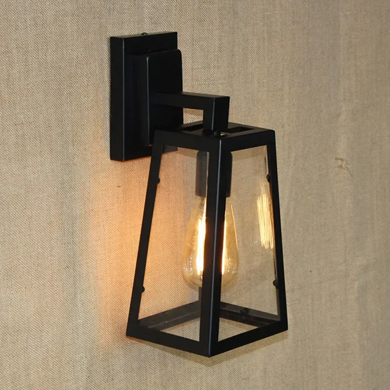 Antique Matte Black Lantern Outdoor Wall Lamp Sconce AC 90-260v Metal Vintage Industrial Loft Edison Bulb Wall Lamp