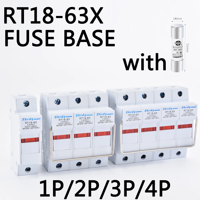 Installation of fuse guide rail RT18-63X 1P 2P 3P 4P 2A3A5A6A8A10A12A16A20A25A32A40A50A63A suitable for 14X51mm AC500V-AC690V