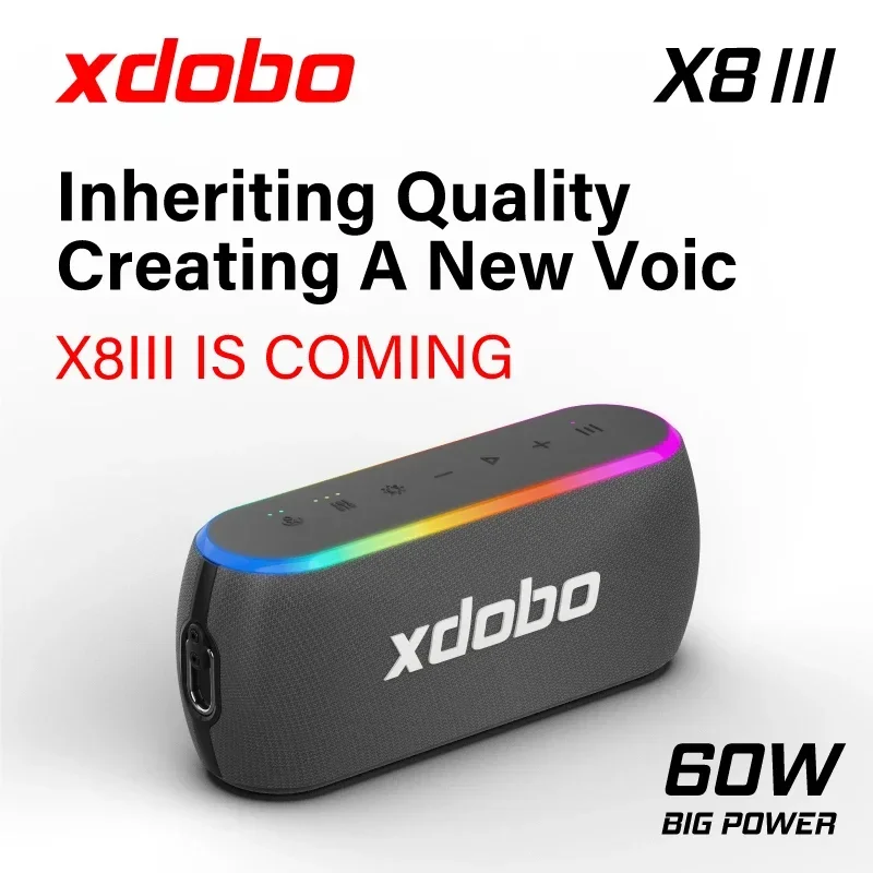 XDOBO X8 III 블루투스 호환 스피커, IPX7 방수 칼럼 TWS 파티 스테레오 서브우퍼 사운드 박스, USB TF AUX 지원, 60W 