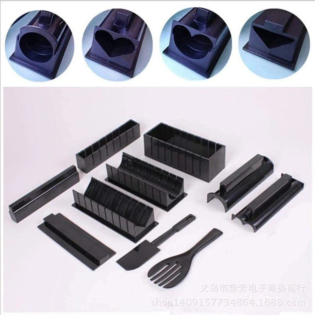 

10pcs/set Laver Rice Roll Makers Pro Japanese Specialty Food Molds Plastic with Rice Roll Mold Fork Spatula for Cooking Picnics