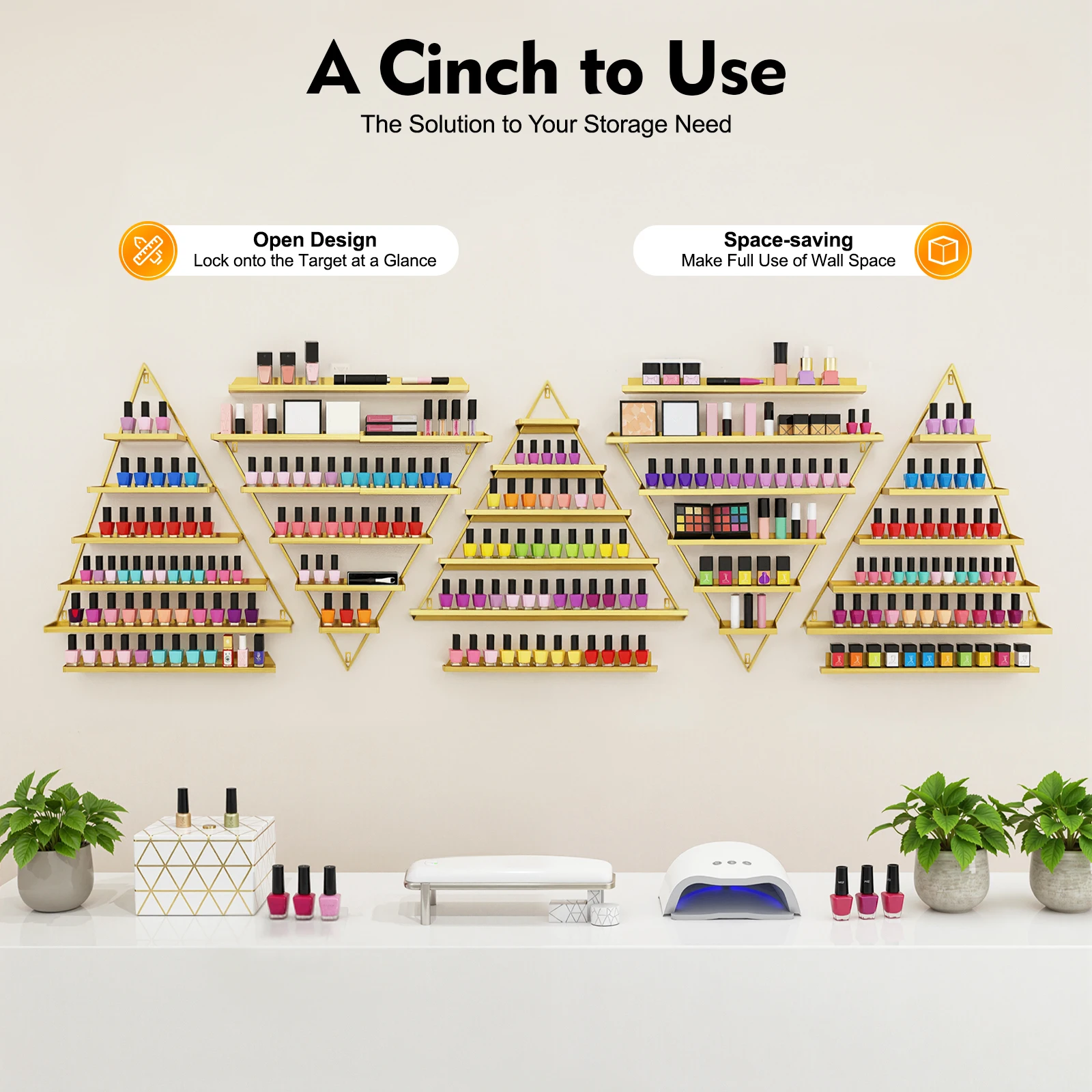 

Triangular Nail Polish Racks, Gold Wall-mounted Nail Polish Racks, 5-tier Display Racks for Cosmetics, Perfume, Lipstick 10PCS