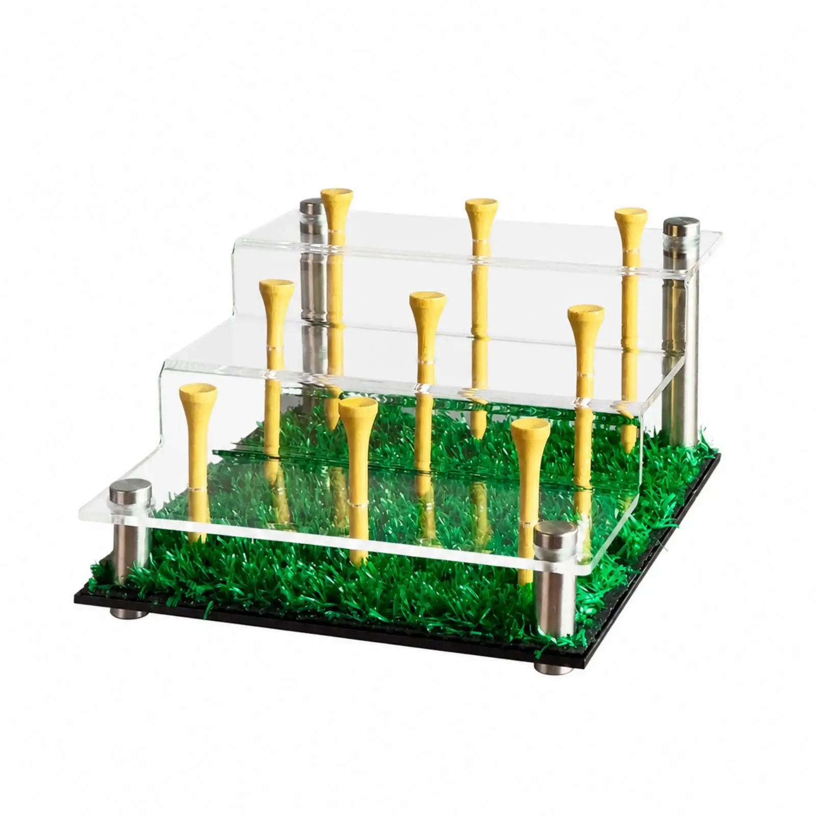 Acrylic Display Shelf 3-Tier Golf Ball Display Rack with Grass Base for Golfers, Clubhouse, Pro Shop