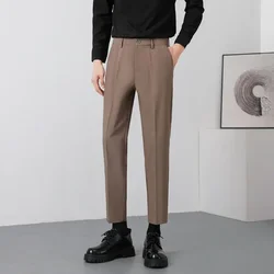 Straight Man Suits Pants Coffee Color Trousers for Men Plus Big Size Thin Casual Spandex Up Summer 2024 Korean Reviews Many Fine