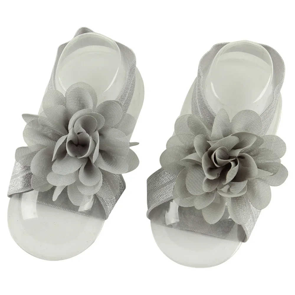 Solid Color Handmade Chiffon Flowers Infant Barefoot Sandals DIY Children Accessories Newborn Photography Props Birthday Gifts - view 6