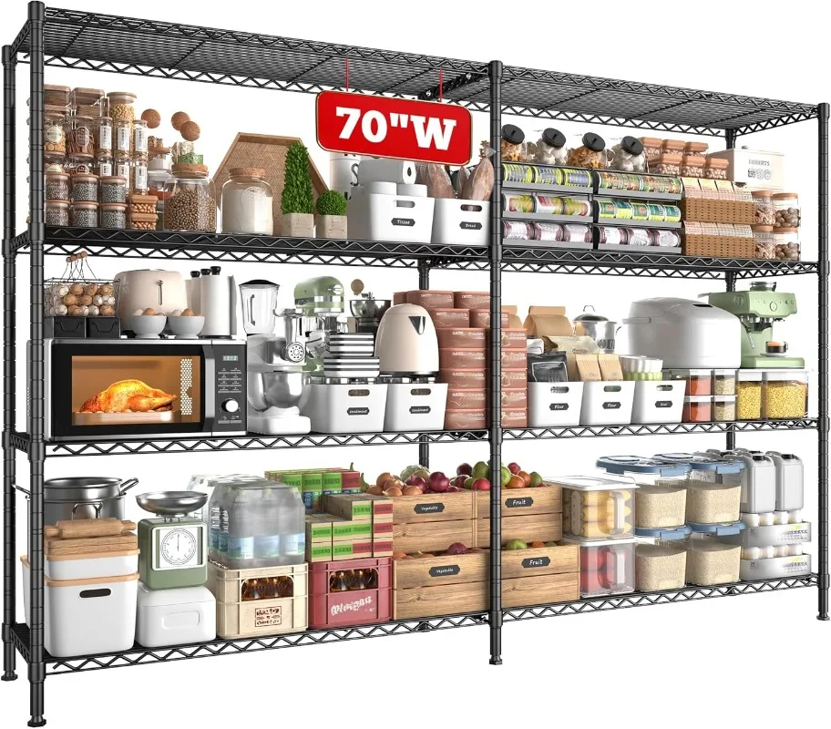 

70" W Metal Shelving, Storage Shelves 4-Tier Wire Shelving Unit Load 1240LBS Metal Shelves for Storage Adjustable Shelvin