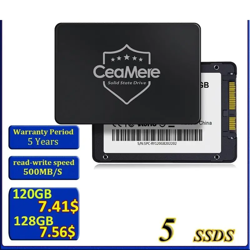 Top 5PCS SSD Custom 120GB 240GB 480GB 960GB Internal Sata3 Solid State Drive 2.5 128GB 256GB 512GB 1TB 2TB SSD for PC Laptop