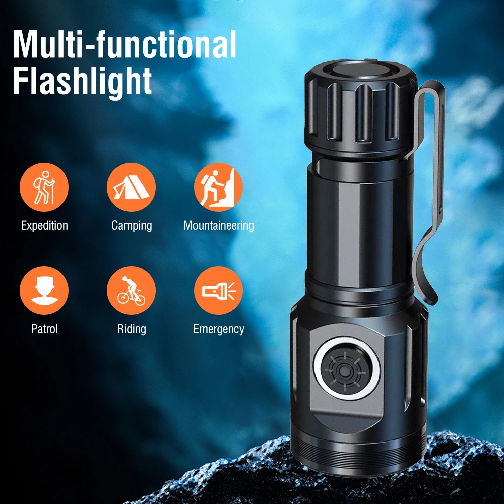 BORUiT Mini EDC Flashlight 1000LM LED Strong Light Type-C Rechargeable Torch 5 Light Modes Waterproof Camping Hiking Cap Lamp
