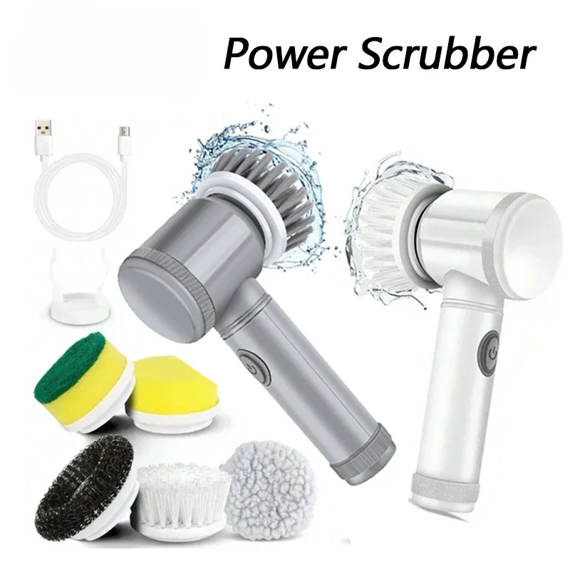 Electric Spin Scrubber Bathroom Cleaning Brush Power Scrubber 5 Replaceable Brush Heads Electric Cleaning Brush New