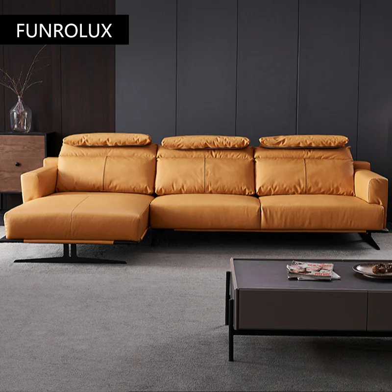 Leather sofa living room large and small apartment type modern minimalist three-four-seat down combination furniture