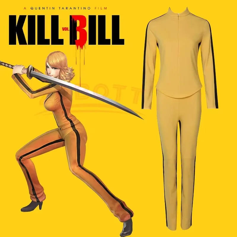 Uma thurman o filme matar cosplay bill traje feminino amarelo apertado uniforme ternos a noiva cosplay trajes de festa de halloween