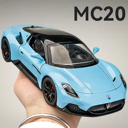 New 1:24 Maserati MC20 Supercar Alloy Car Model With Pull Back Sound Light Children Gift Collection Diecast Toy Model Ornaments