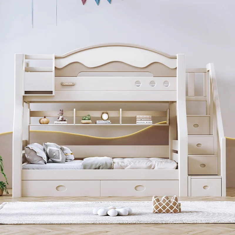 Camas superiores e inferiores, literas, camas altas y bajas de madera maciza, cama doble para adultos, apartamento pequeño, cama para niños y madres, superior