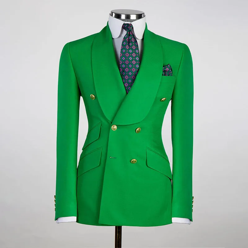 Designer Green Men Suits Set Blazer+Pants Formal Groom Prom Wedding Tuxedos Metal Button Custom Made 2 Pieces Coat Jacket Outfit