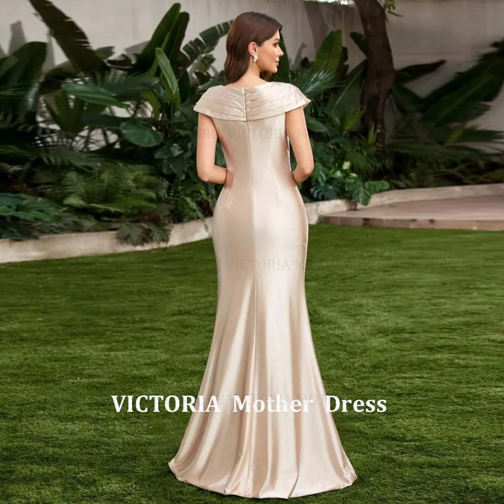 VICTORIA Maßgeschneidertes modernes Kleid für die Brautmutter 2026, Meerjungfrau, plissiert, Hochzeitsgastkleider, Rüschen, Satin, Party-Abendkleider
