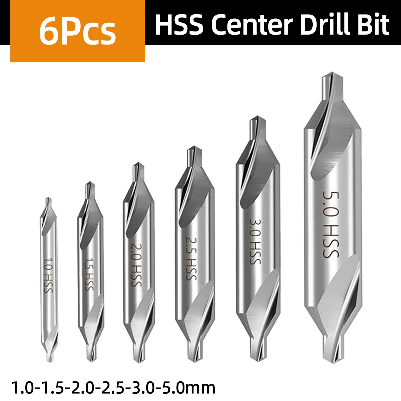 HSS Combined Center Drills Countersinks 60 Degree Angle Bit Tool 1.0,1.5,2.0,2.5,3,5mm A Type Without Protective Cone Tools Set