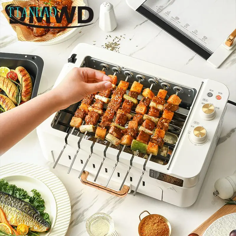 2 layers Electric Skewer Barbecue grill Automatic rotating Lamb Kebabs grill Indoor Smokeless BBQ machine Non-stick frying pan