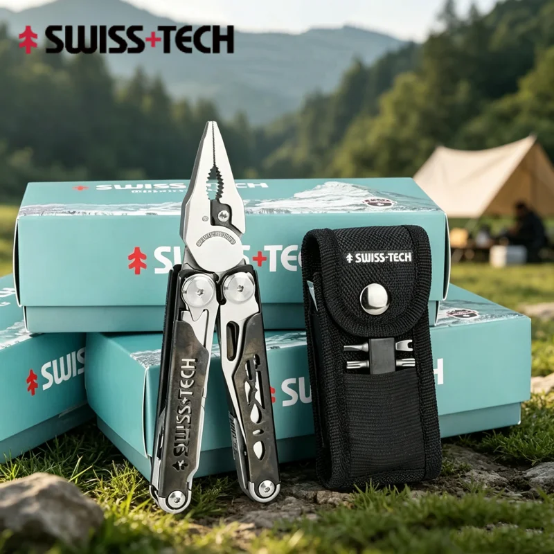 SWISS TECH 37 In 1 Multitool Pliers EDC Folding Multi Tool Scissors With Replaceable Saw Blade Outdoor Survival Hand Tools