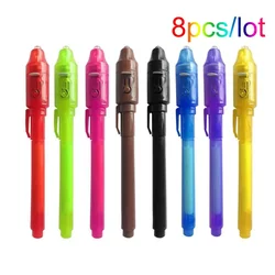 8 Teile/los 2 In 1 Magie Licht Stift Unsichtbare Tinte Stift, Secrect Nachricht stifte, für Zeichnung Spaß Aktivität Kinder Party Favors Geschenk