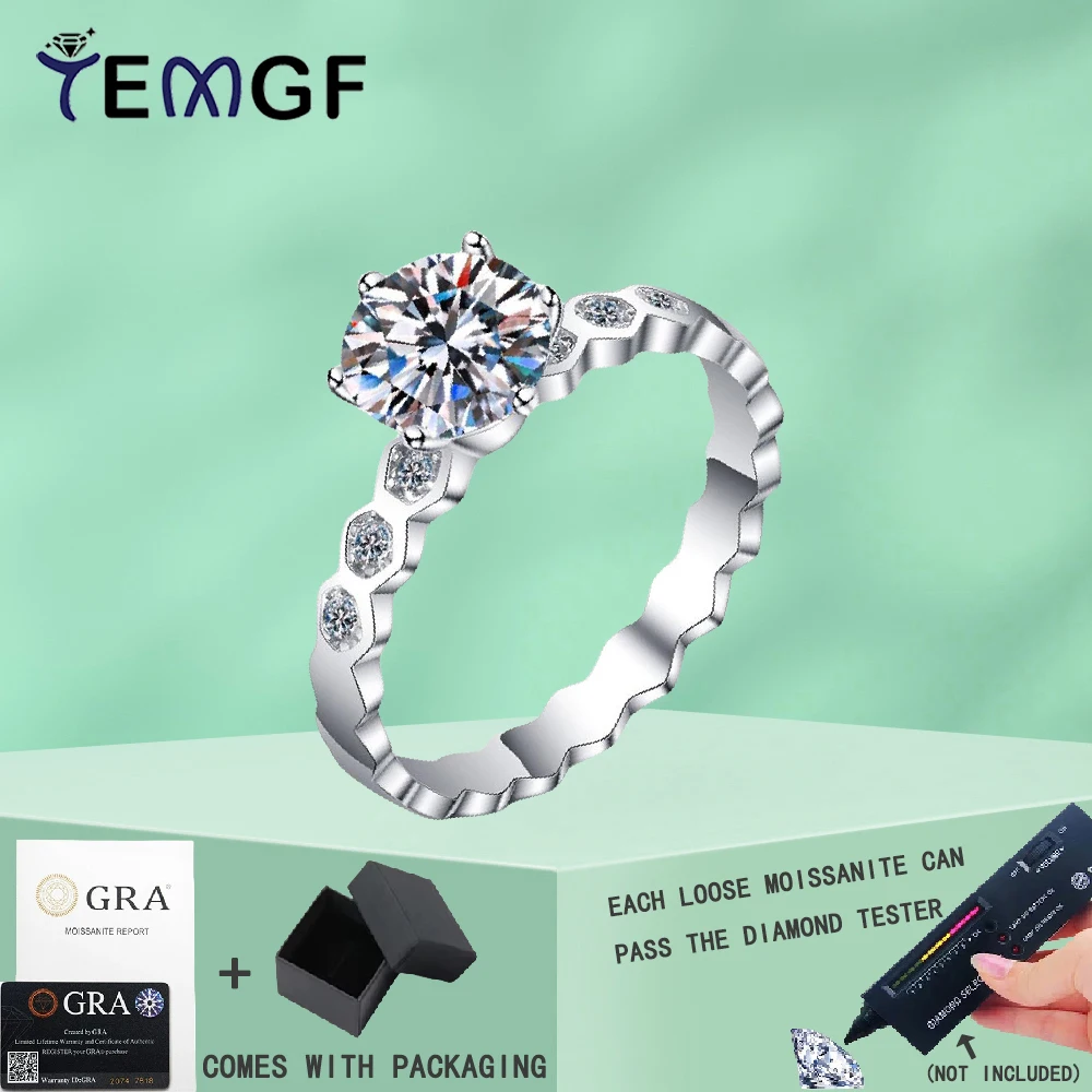 

TEMGF Hot Sell S925 Sterling Silver Honeycomb Ring Full Moissanite/Zircon Inlay Sparkling Fine Jewelry Women Party Fashion Item